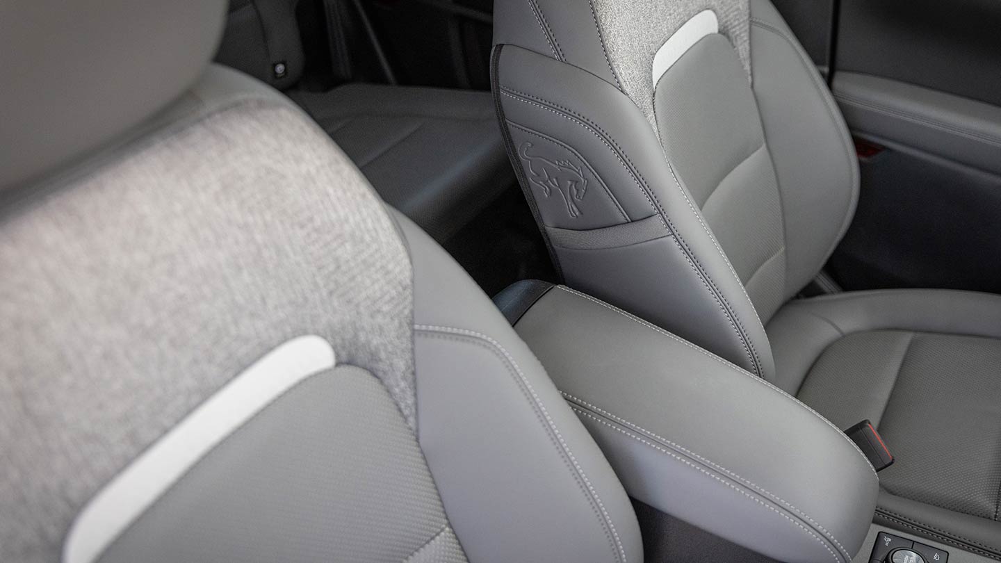 Asientos de cuero grises con emblema Bronco